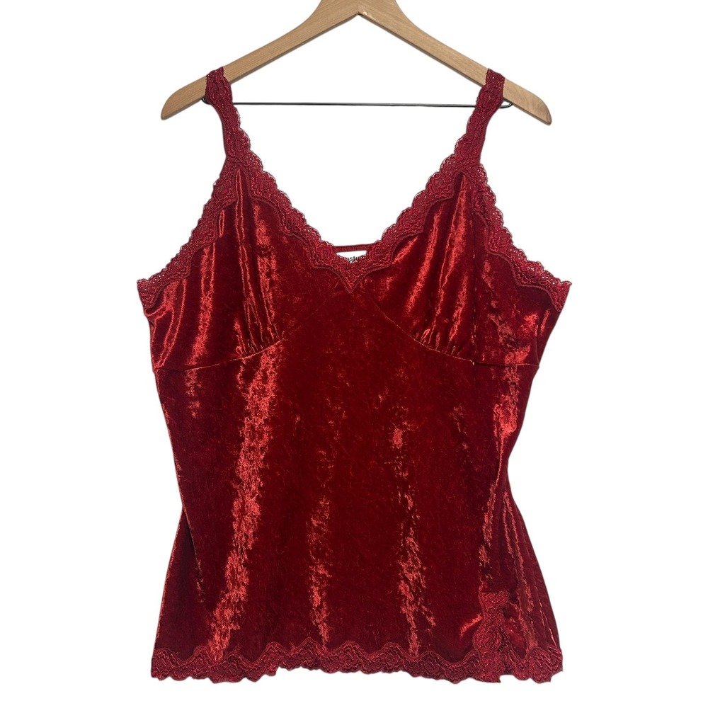 Envision Studio Shirt XL Romantic Red Velvet Lace Trim Cami Top‎ Sleeveless
